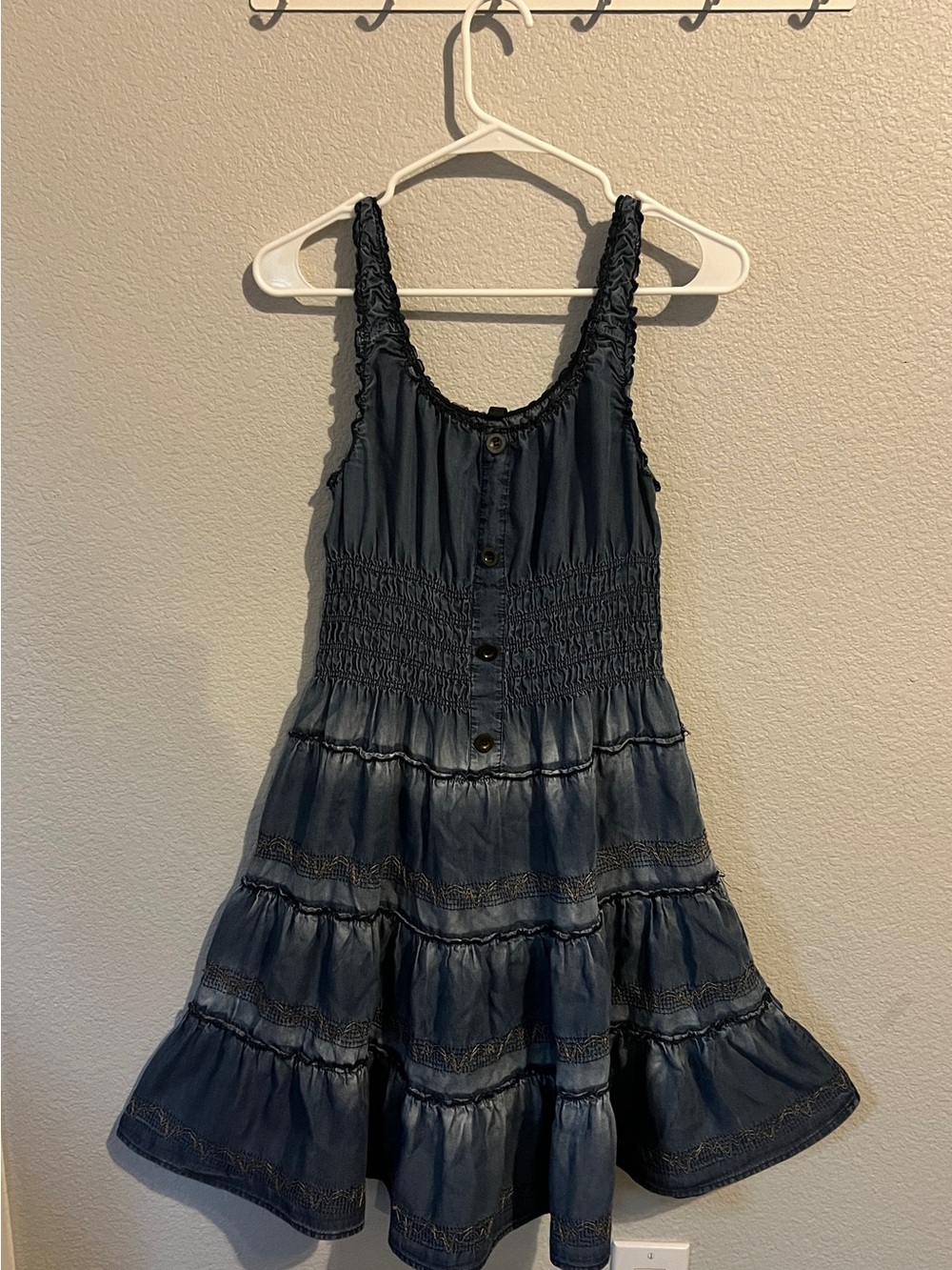 Lapis Anthropologie Dark Blue Tiered Button-Front Mini Dress Sz M